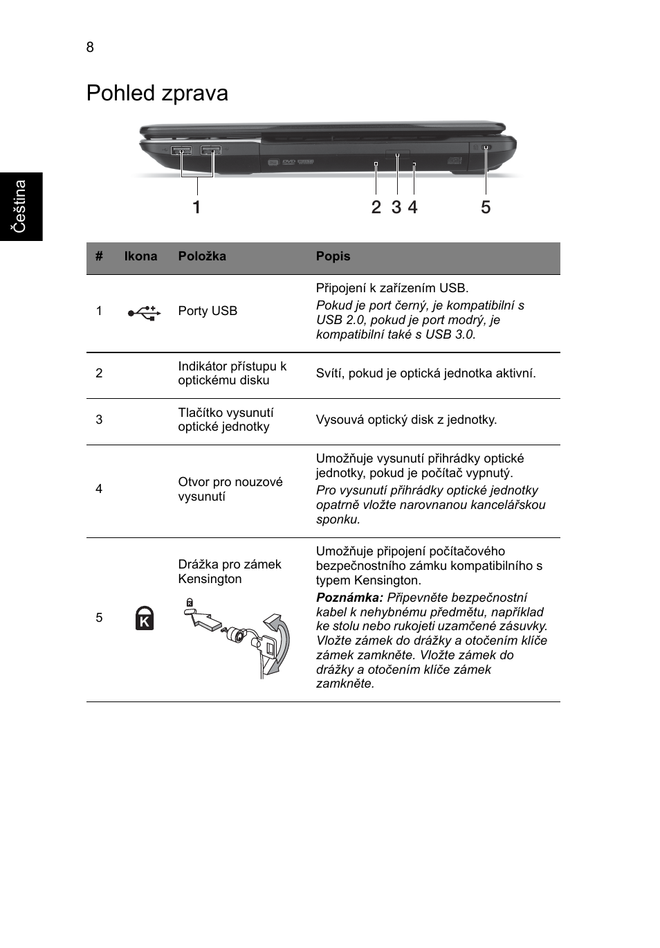 Pohled zprava | Acer Aspire E1-531 User Manual | Page 156 / 308