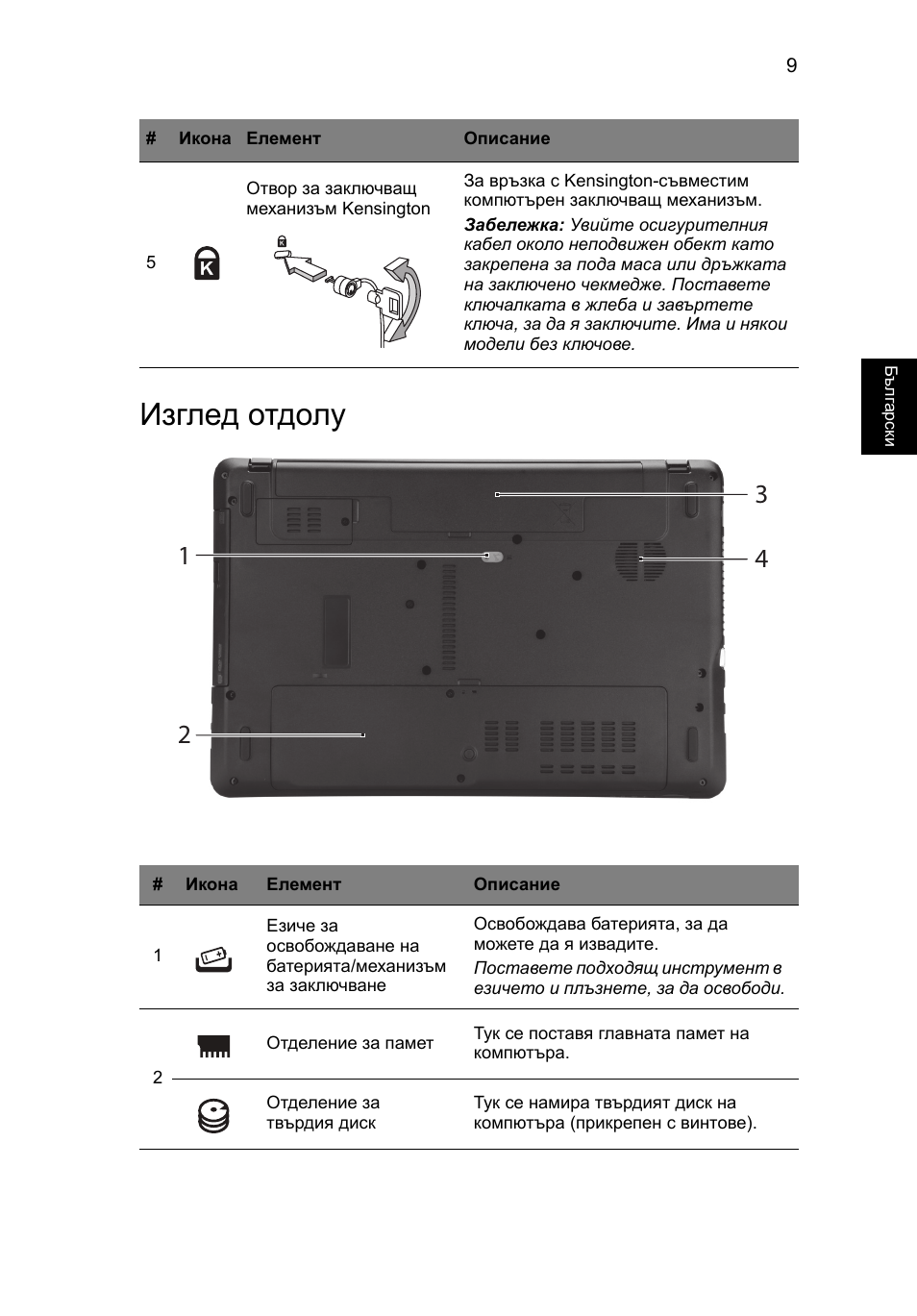 Изглед отдолу | Acer Aspire E1-531 User Manual | Page 207 / 308