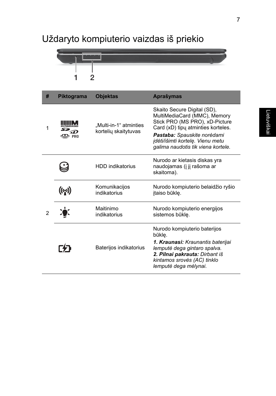 Uždaryto kompiuterio vaizdas iš priekio | Acer Aspire E1-531 User Manual | Page 235 / 308