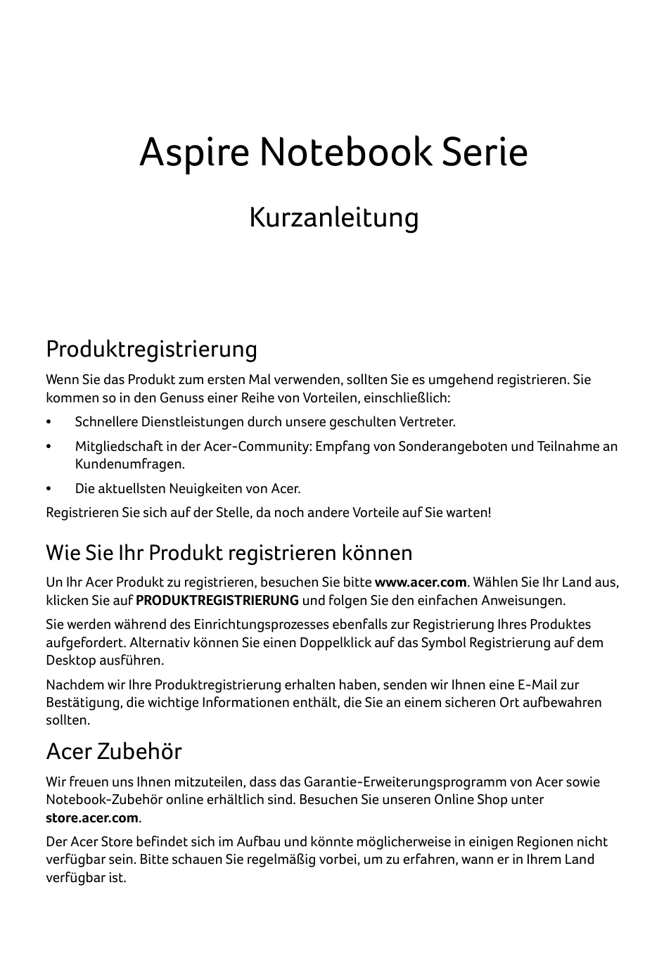 Deutsch, Produktregistrierung, Wie sie ihr produkt registrieren können | Acer zubehör, Kurzanleitung | Acer Aspire E1-531 User Manual | Page 25 / 308