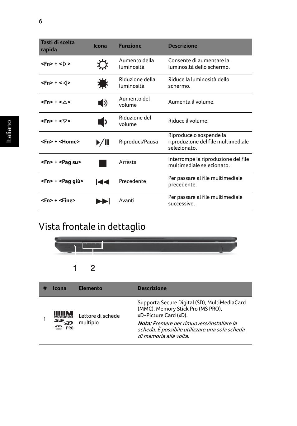 Vista frontale in dettaglio | Acer Aspire E1-531 User Manual | Page 40 / 308