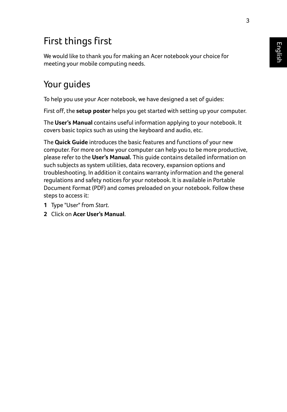 First things first, Your guides | Acer Aspire E1-531 User Manual | Page 5 / 308