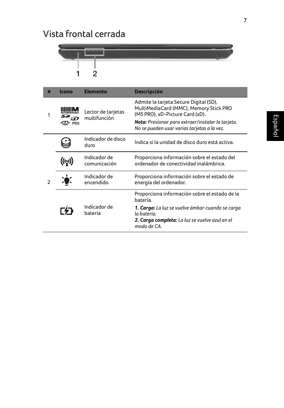 Vista frontal cerrada | Acer Aspire E1-531 User Manual | Page 51 / 308