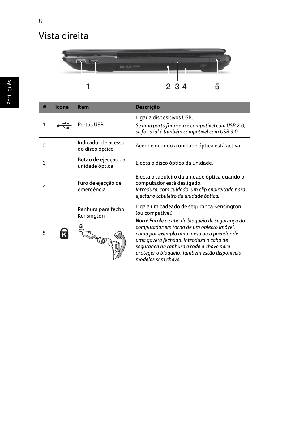 Vista direita | Acer Aspire E1-531 User Manual | Page 66 / 308