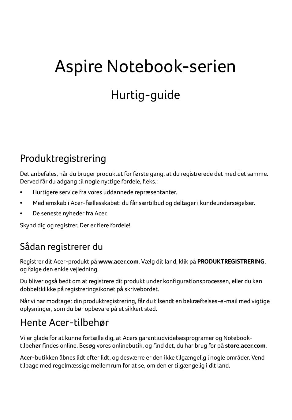 Dansk, Produktregistrering, Sådan registrerer du | Hente acer-tilbehør, Hurtig-guide | Acer Aspire E1-531 User Manual | Page 89 / 308