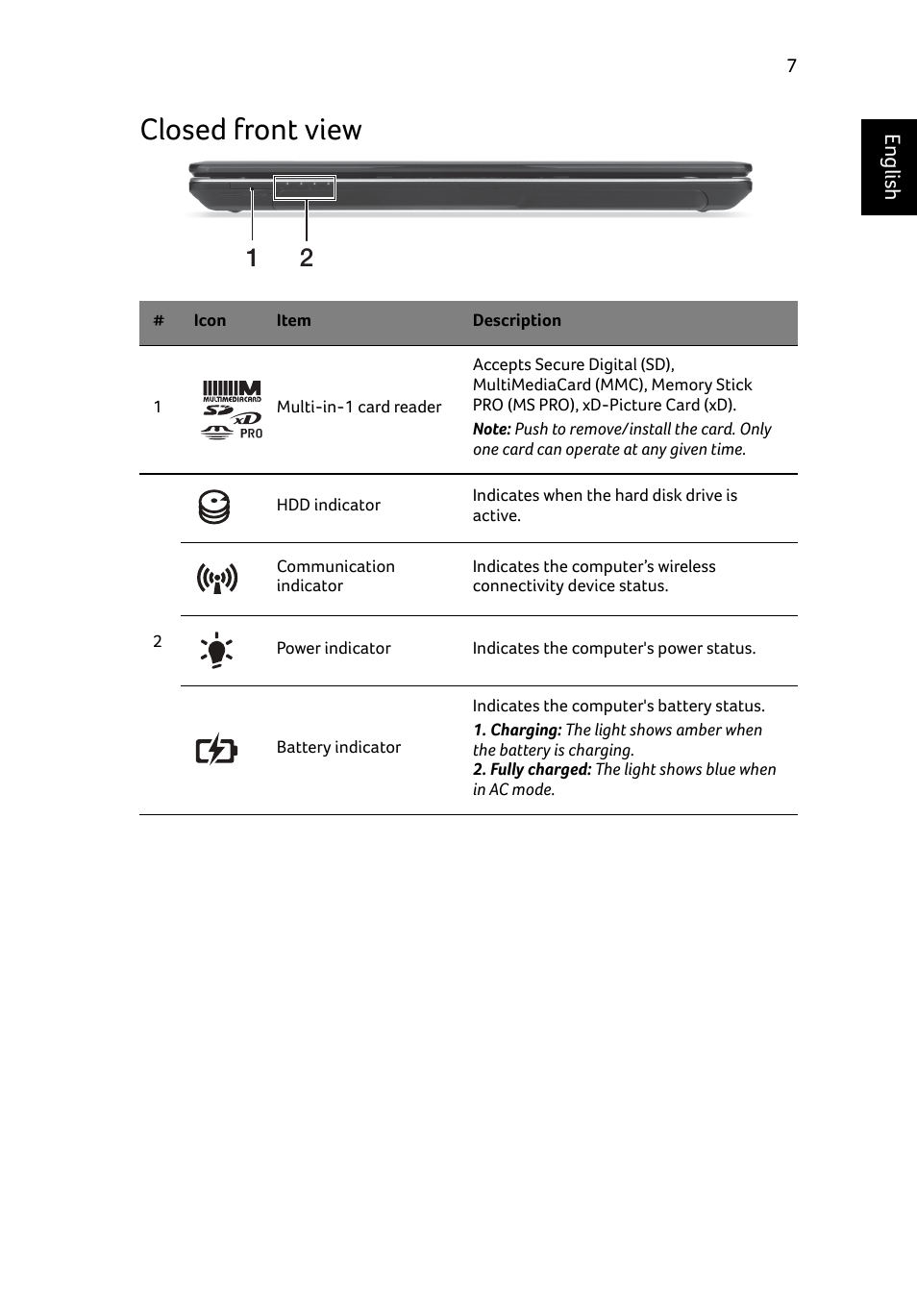 Closed front view | Acer Aspire E1-531 User Manual | Page 9 / 308
