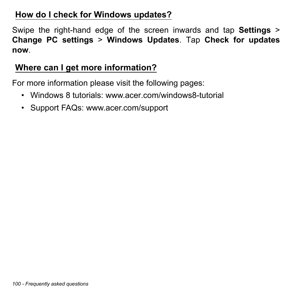 How do i check for windows updates, Where can i get more information | Acer Aspire M5-583P User Manual | Page 100 / 110