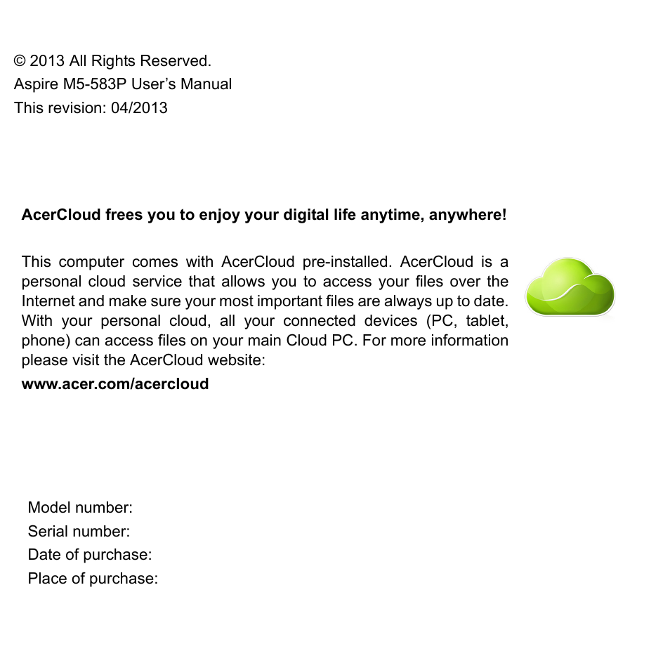 Acer Aspire M5-583P User Manual | Page 2 / 110