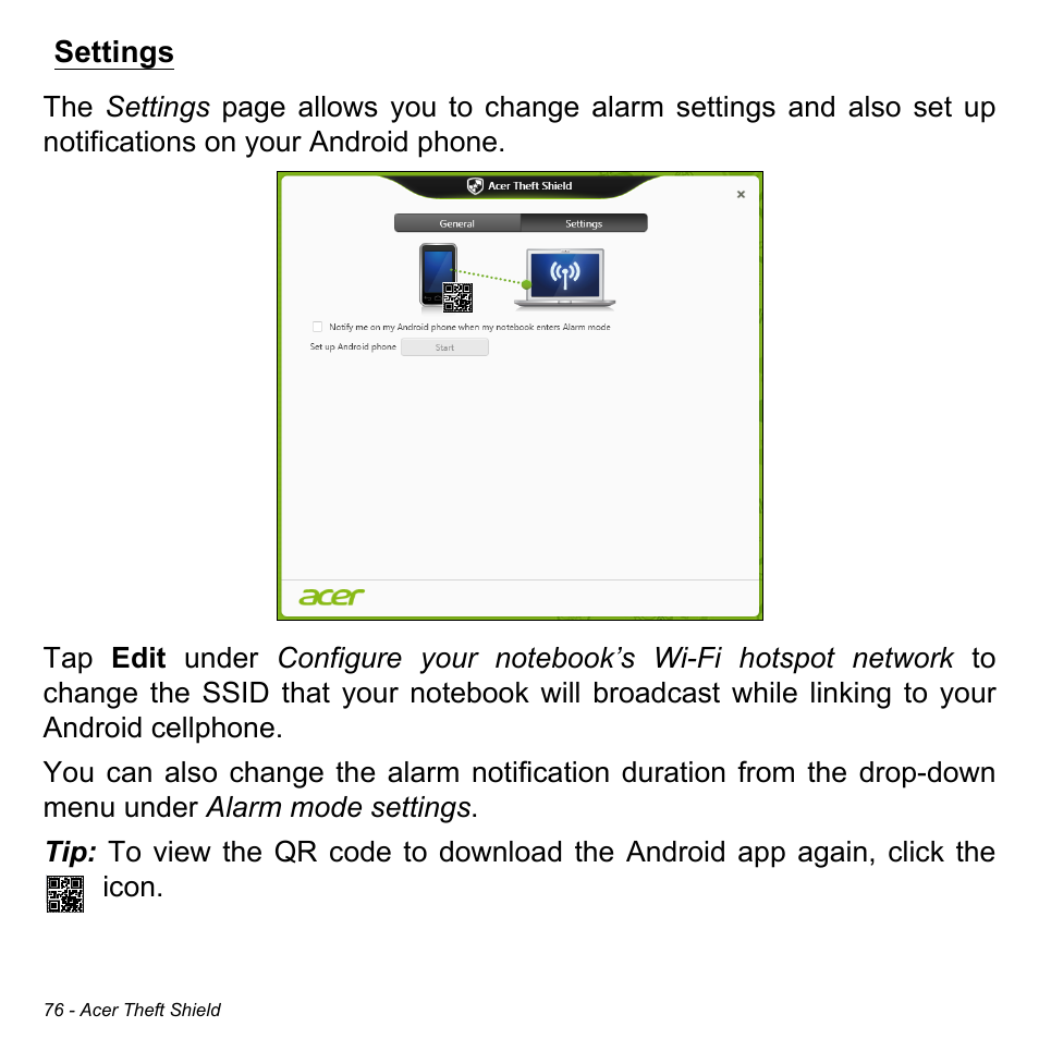 Settings | Acer Aspire M5-583P User Manual | Page 76 / 110