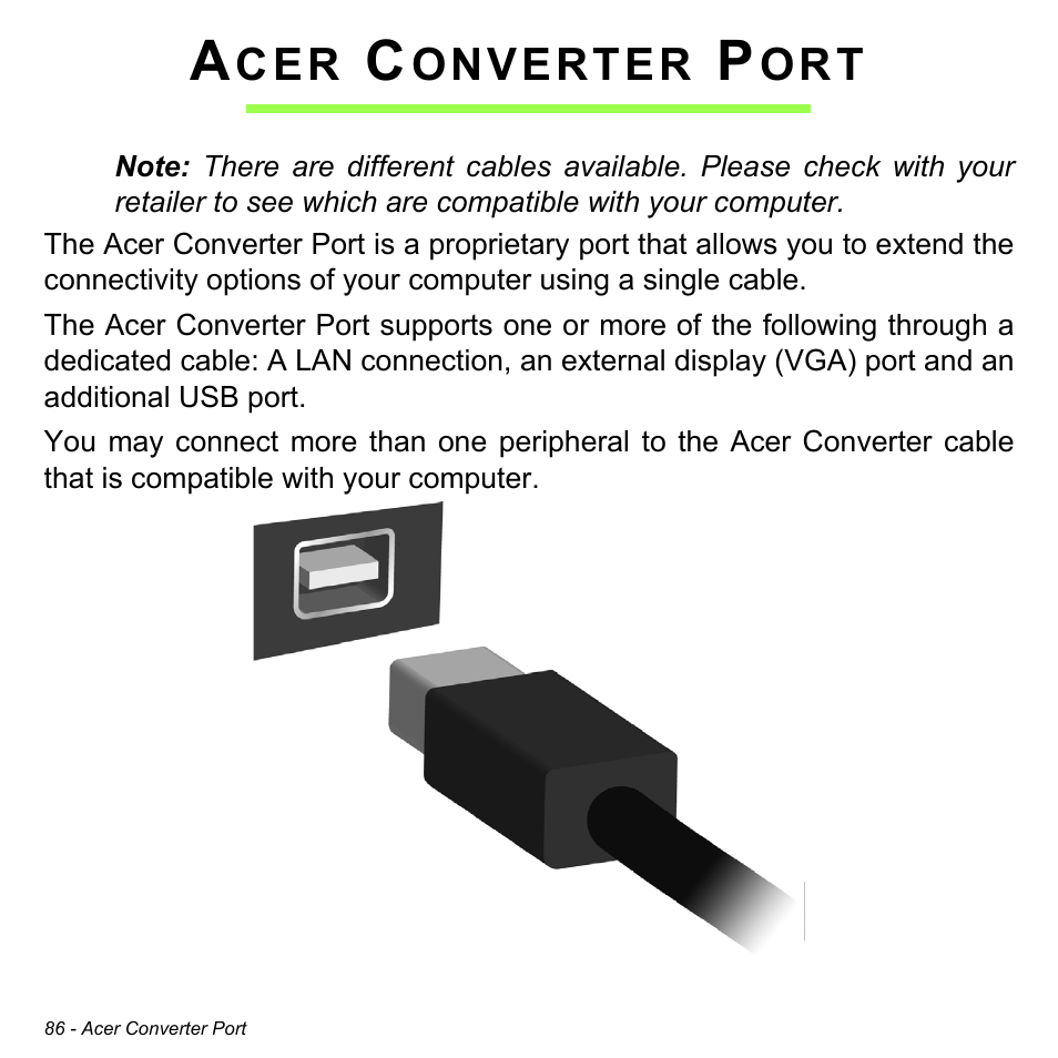 Acer converter port | Acer Aspire M5-583P User Manual | Page 86 / 110