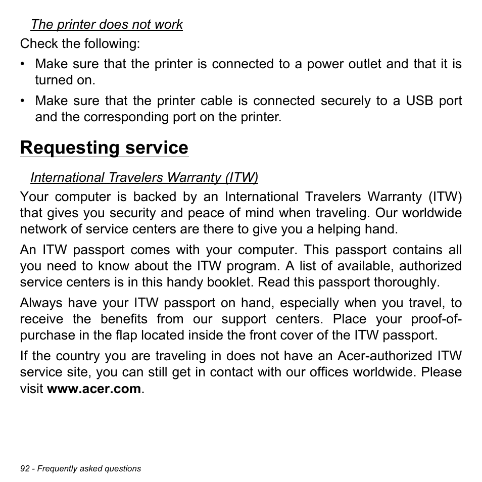 Requesting service | Acer Aspire M5-583P User Manual | Page 92 / 110