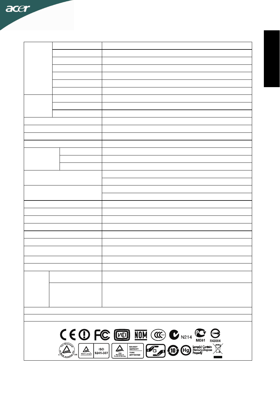 Especificaciones, Es p añ ol | Acer D241H User Manual | Page 10 / 58