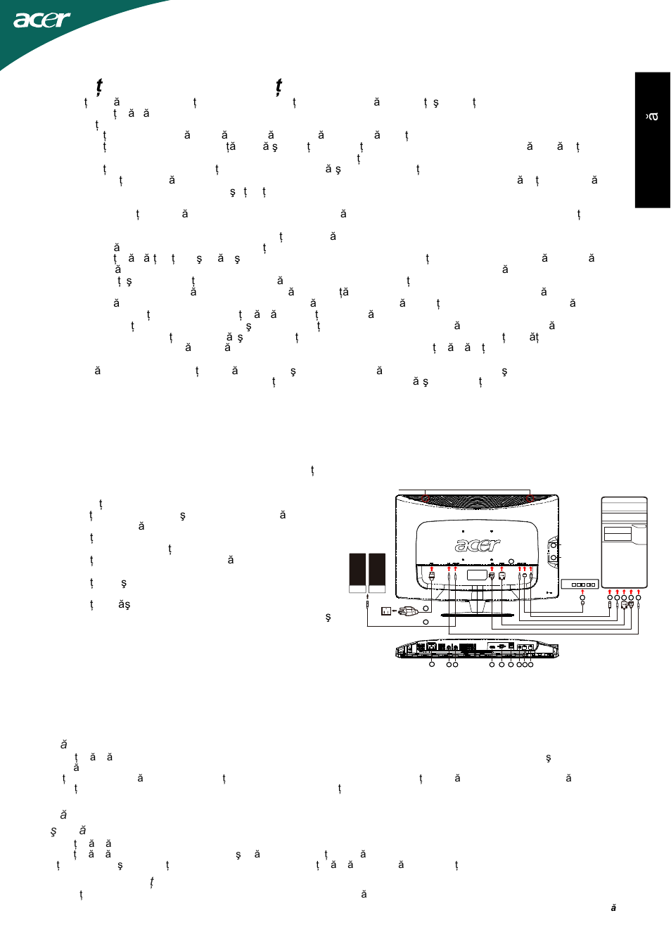 Conectarea monitorului la un computer, Instruc ţiuni privind siguranţa, Ro m ân ă | Sfaturi de depanare, Detalii privind func ţionarea | Acer D241H User Manual | Page 52 / 58