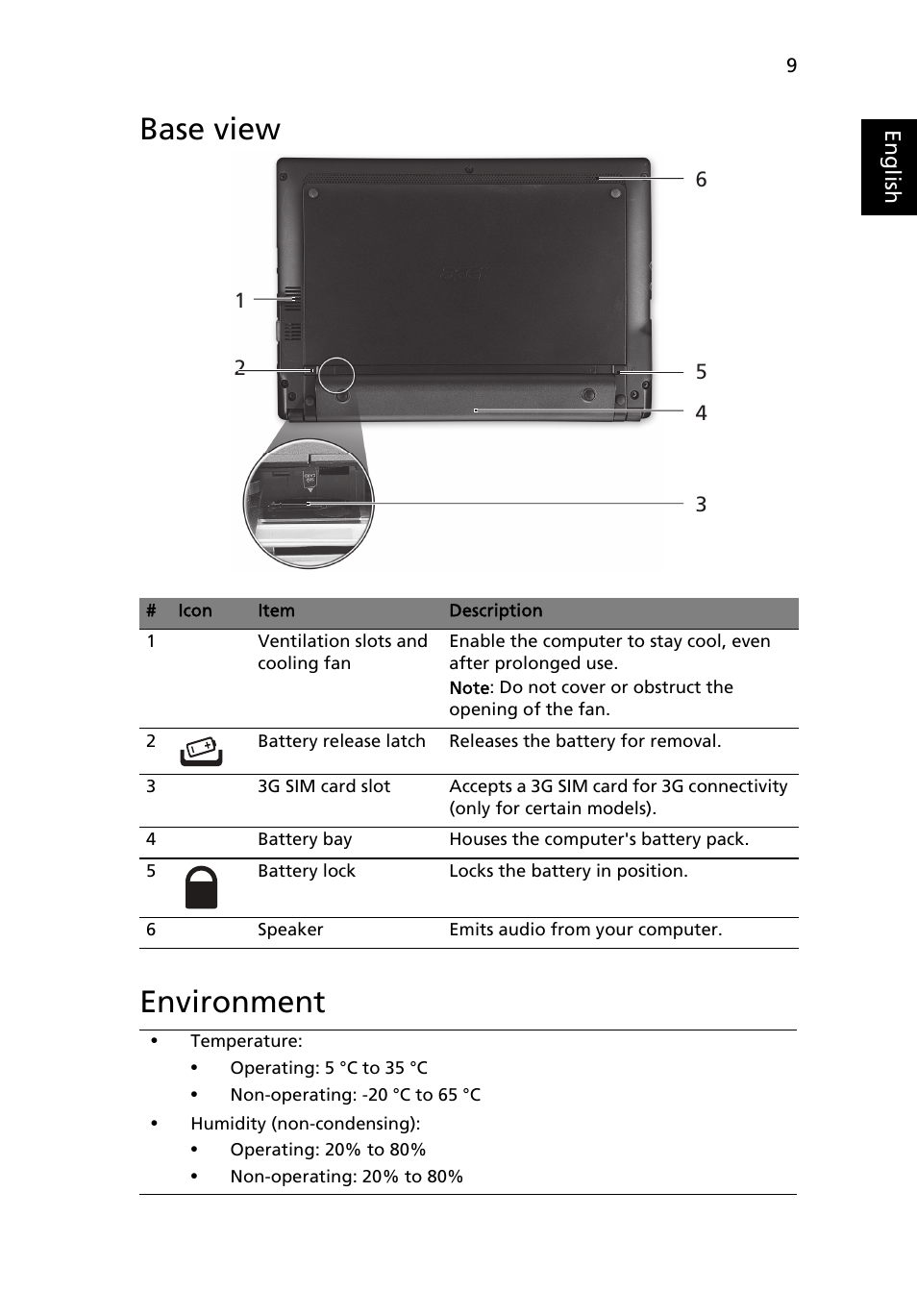 Base view, Environment, Base view environment | Acer AOD255E User Manual | Page 11 / 300