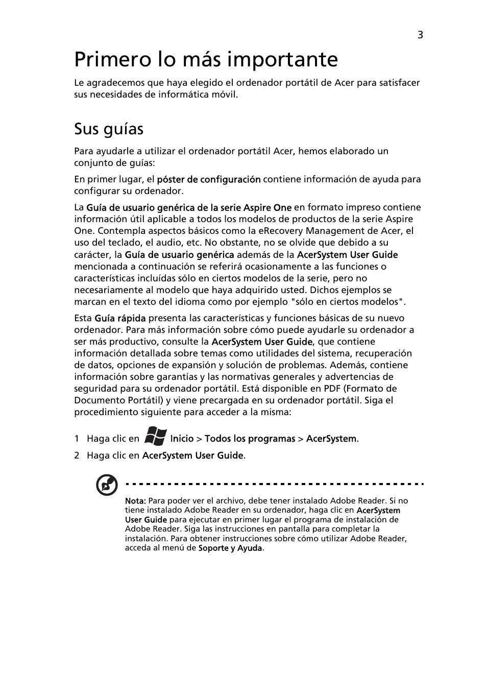 Primero lo más importante, Sus guías | Acer AOD255E User Manual | Page 47 / 300