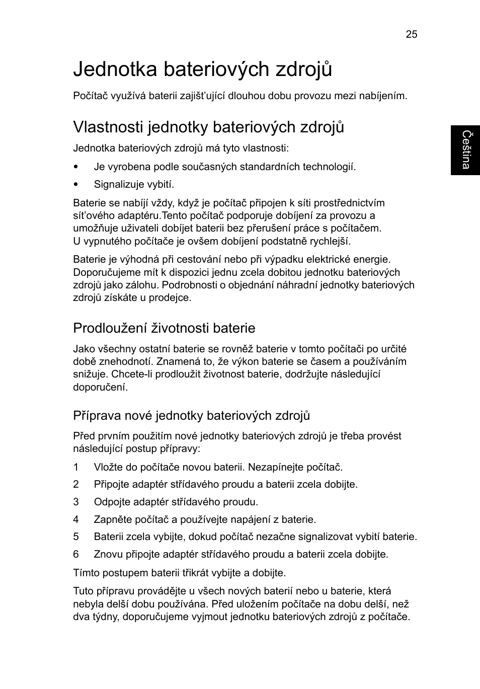 Jednotka bateriových zdrojů, Vlastnosti jednotky bateriových zdrojů, Prodloužení životnosti baterie | Acer Aspire 4253 User Manual | Page 1113 / 2348