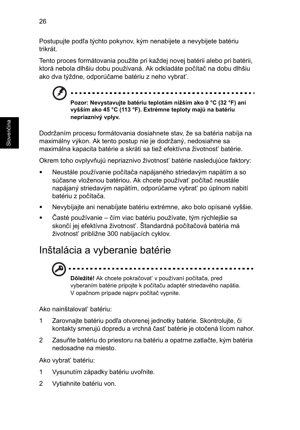 Inštalácia a vyberanie batérie | Acer Aspire 4253 User Manual | Page 1188 / 2348