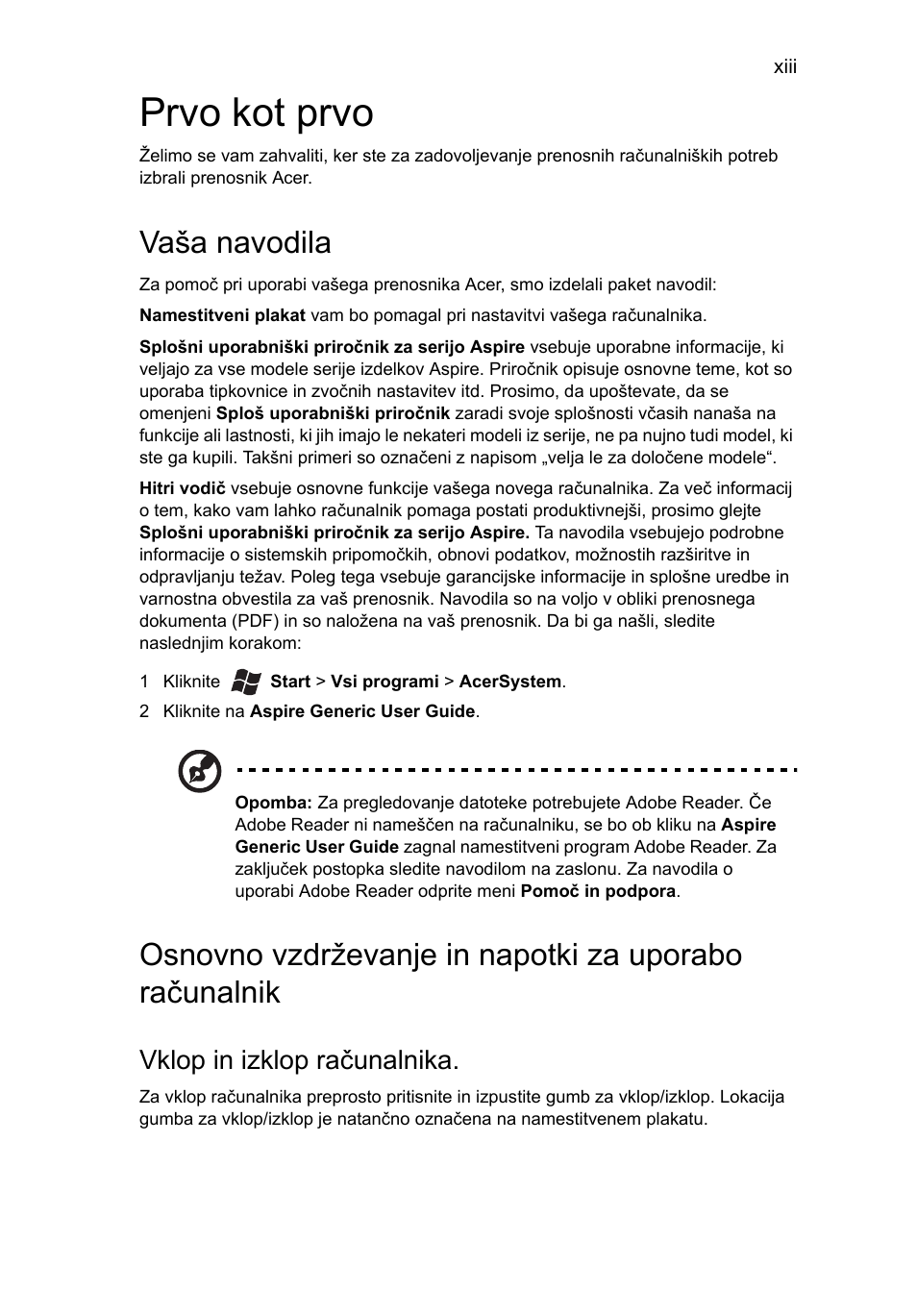 Prvo kot prvo, Vaša navodila, Vklop in izklop računalnika | Acer Aspire 4253 User Manual | Page 1229 / 2348