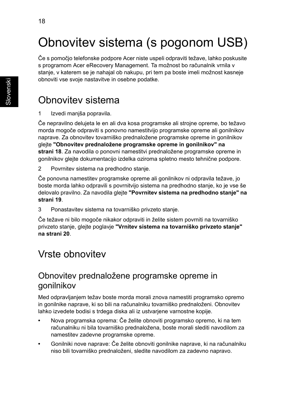 Obnovitev sistema (s pogonom usb), Obnovitev sistema, Vrste obnovitev | Acer Aspire 4253 User Manual | Page 1254 / 2348