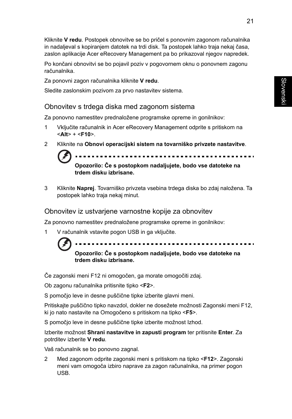 Obnovitev s trdega diska med zagonom sistema | Acer Aspire 4253 User Manual | Page 1257 / 2348