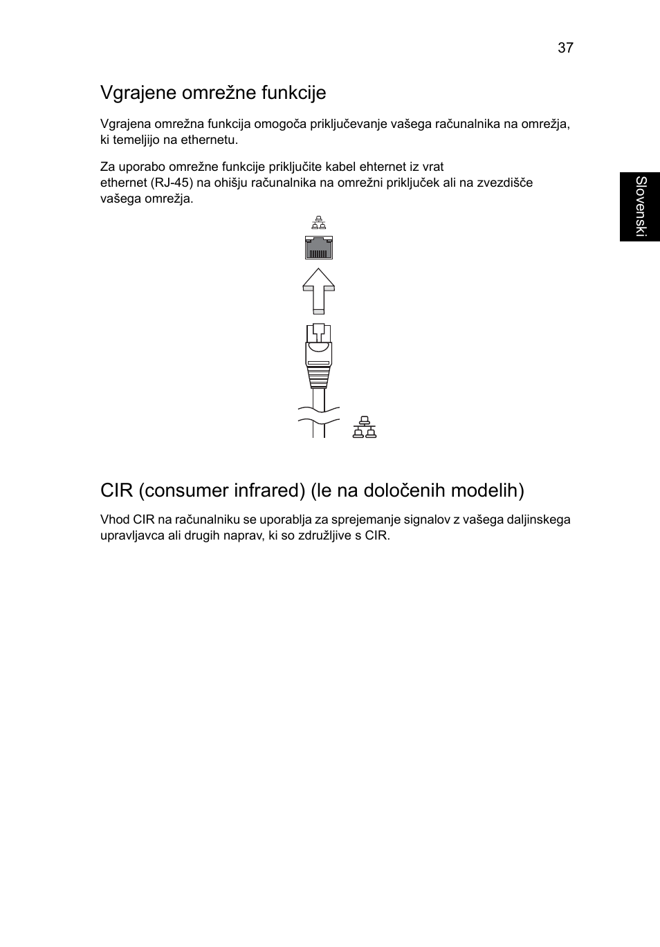 Vgrajene omrežne funkcije, Cir (consumer infrared) (le na določenih modelih) | Acer Aspire 4253 User Manual | Page 1273 / 2348