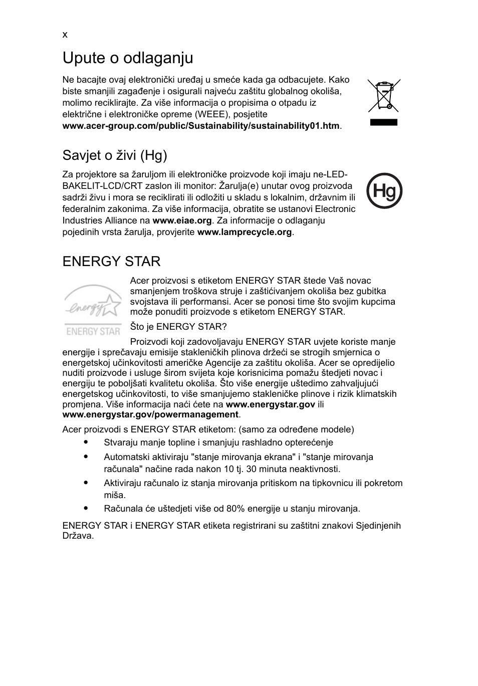 Upute o odlaganju, Savjet o živi (hg), Energy star | Acer Aspire 4253 User Manual | Page 1302 / 2348