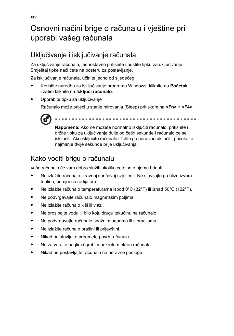 Uključivanje i isključivanje računala, Kako voditi brigu o računalu | Acer Aspire 4253 User Manual | Page 1306 / 2348
