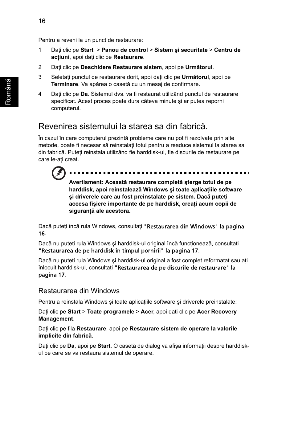 Revenirea sistemului la starea sa din fabrică | Acer Aspire 4253 User Manual | Page 1404 / 2348