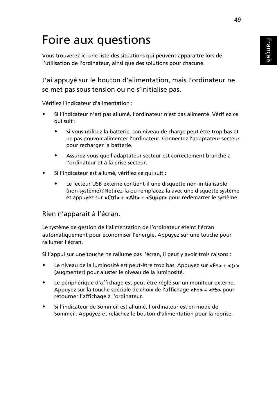 Foire aux questions, Français | Acer Aspire 4253 User Manual | Page 147 / 2348