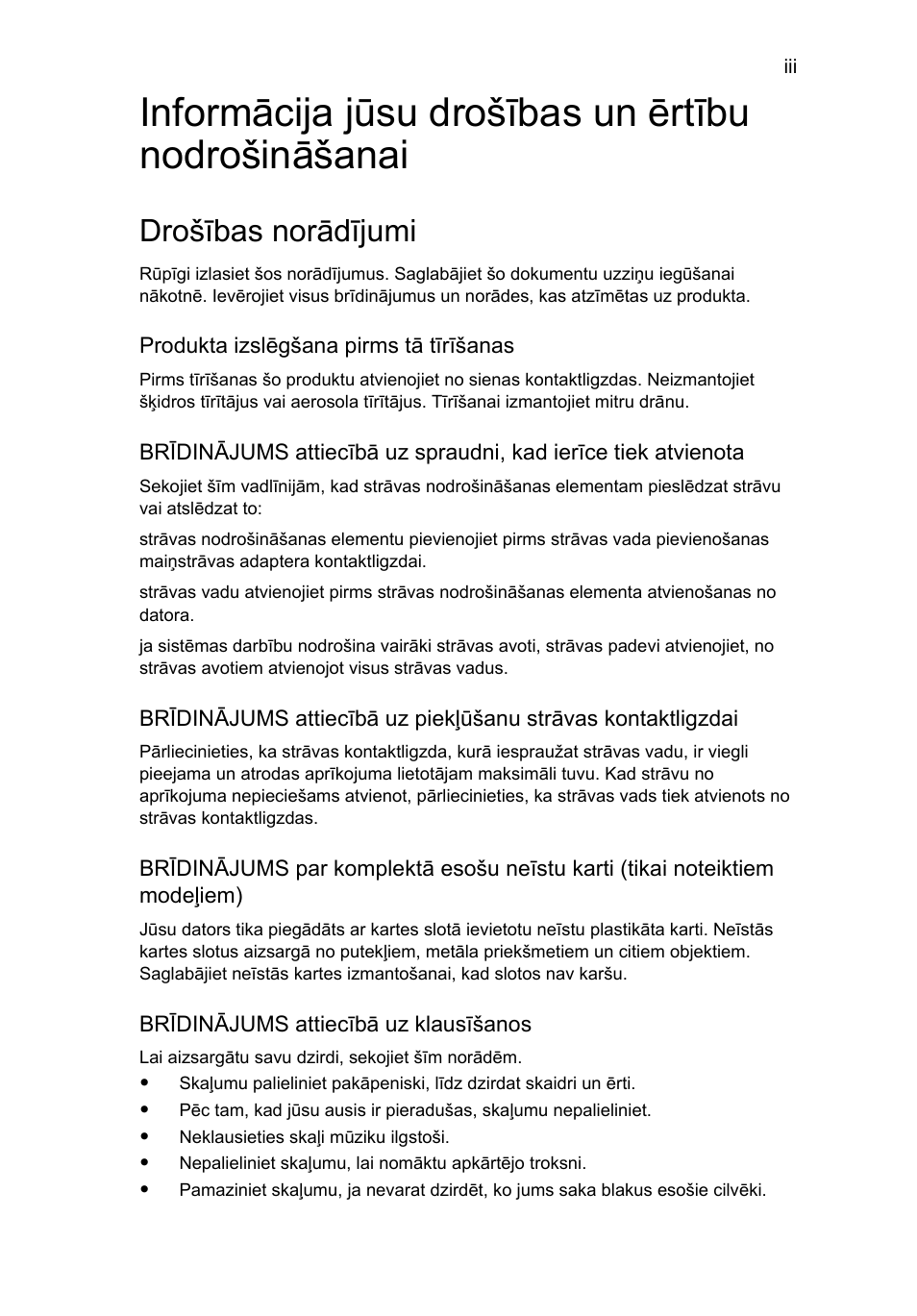 Informācija jūsu drošības un ērtību nodrošināšanai, Drošības norādījumi | Acer Aspire 4253 User Manual | Page 1601 / 2348