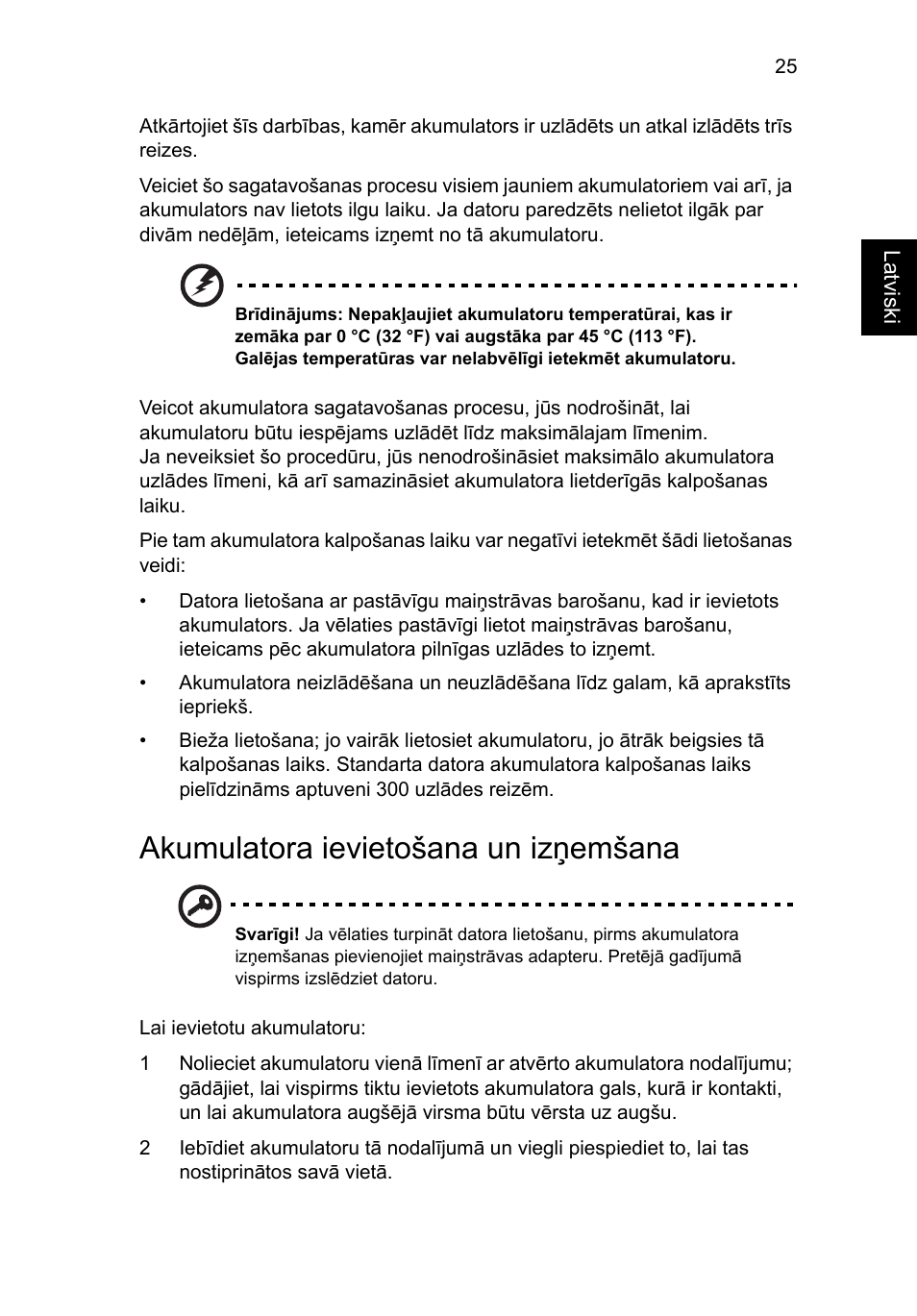 Akumulatora ievietošana un izņemšana | Acer Aspire 4253 User Manual | Page 1643 / 2348
