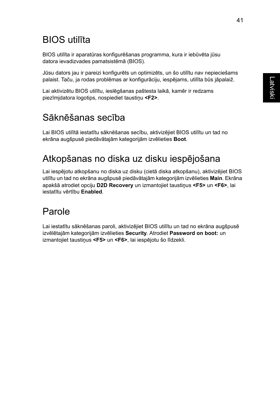 Bios utilīta, Sāknēšanas secība, Atkopšanas no diska uz disku iespējošana | Parole | Acer Aspire 4253 User Manual | Page 1659 / 2348