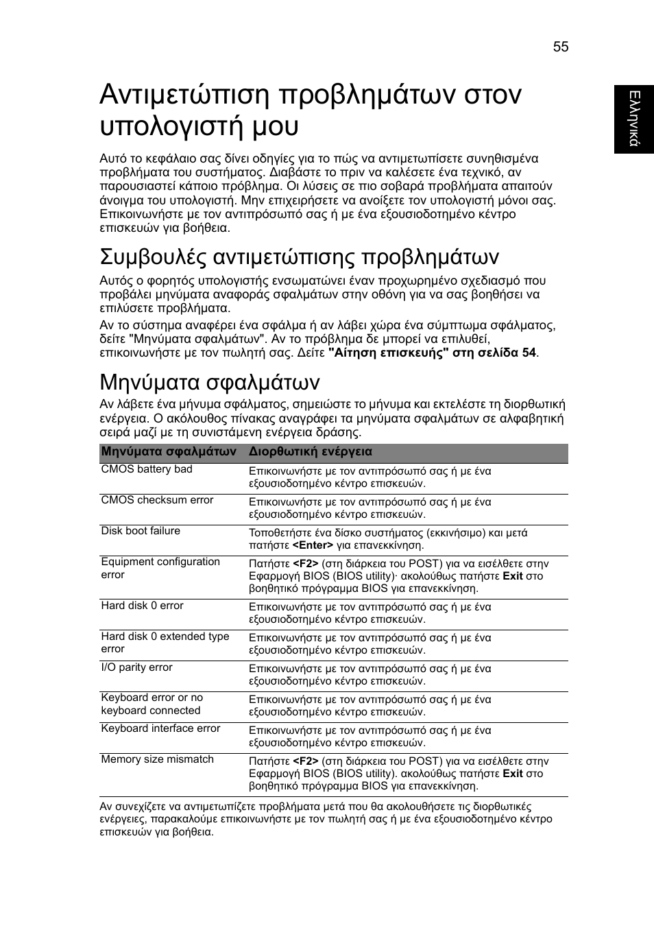 Αντιµετώπιση προβληµάτων στον υπολογιστή µου, Συµβουλές αντιµετώπισης προβληµάτων, Μηνύµατα σφαλµάτων | Acer Aspire 4253 User Manual | Page 1823 / 2348