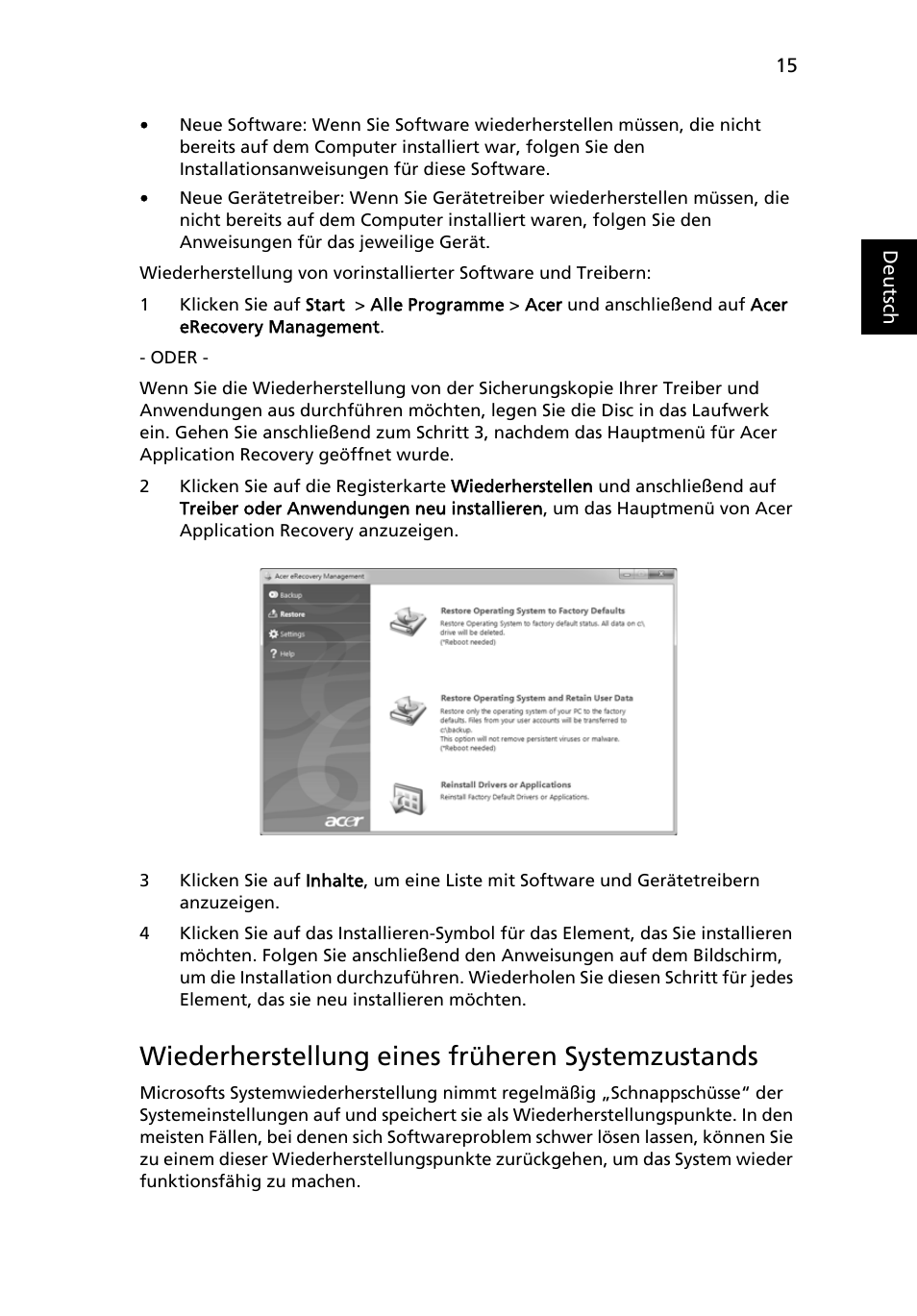 Wiederherstellung eines früheren systemzustands | Acer Aspire 4253 User Manual | Page 193 / 2348