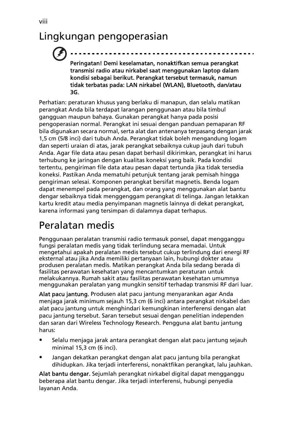 Lingkungan pengoperasian, Peralatan medis | Acer Aspire 4253 User Manual | Page 2200 / 2348