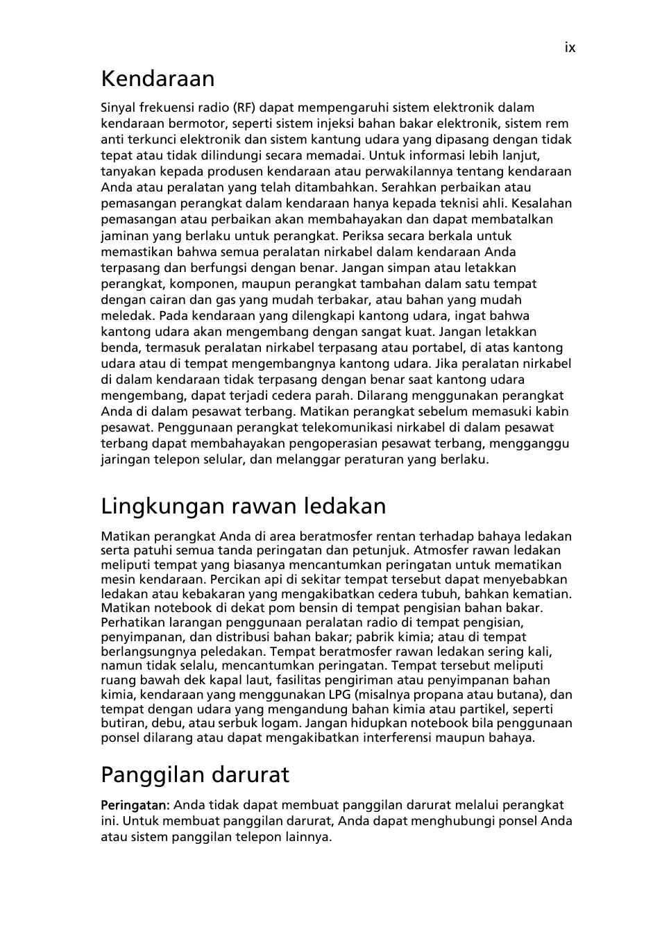 Kendaraan, Lingkungan rawan ledakan, Panggilan darurat | Acer Aspire 4253 User Manual | Page 2201 / 2348