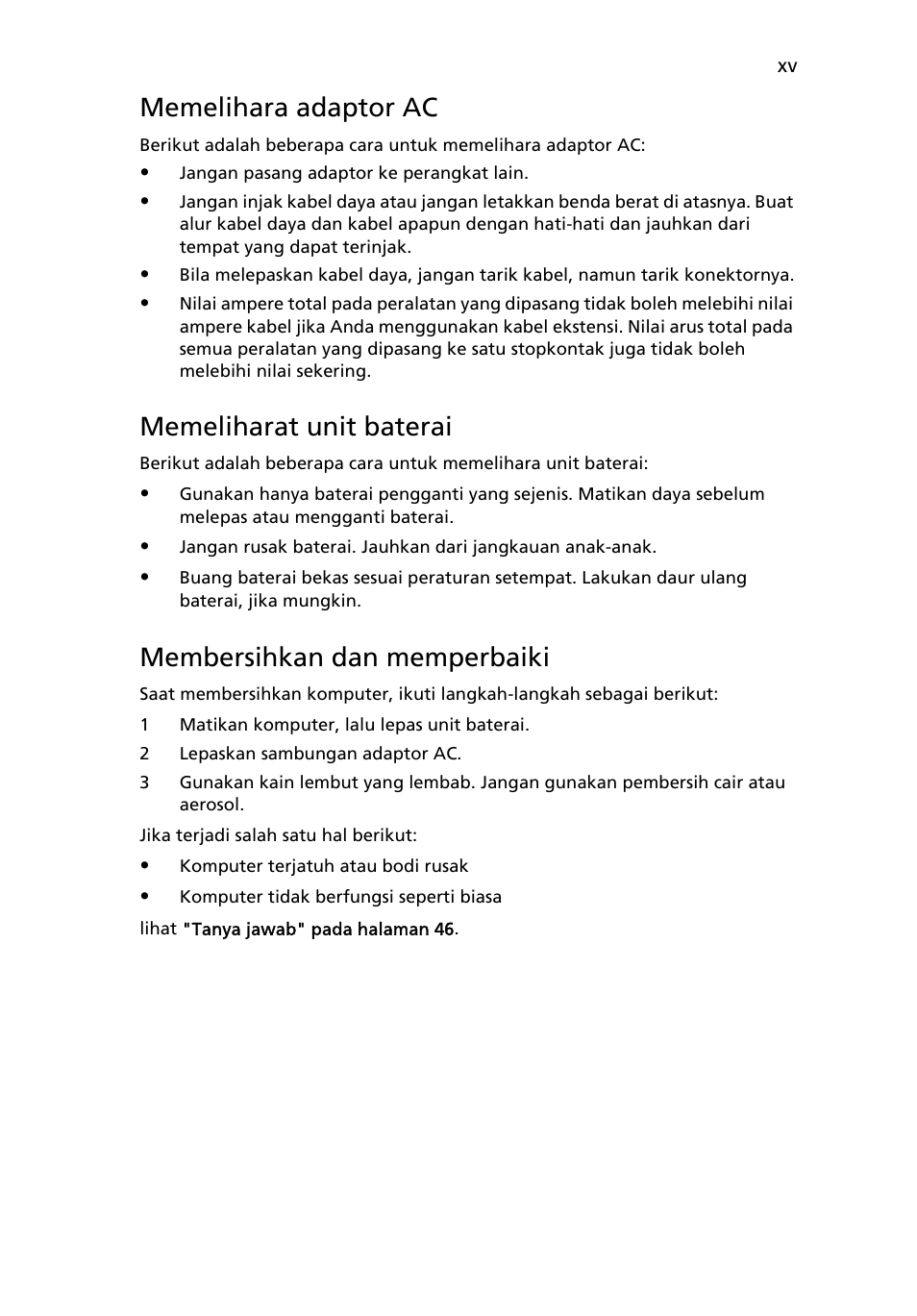 Memelihara adaptor ac, Memeliharat unit baterai, Membersihkan dan memperbaiki | Acer Aspire 4253 User Manual | Page 2207 / 2348