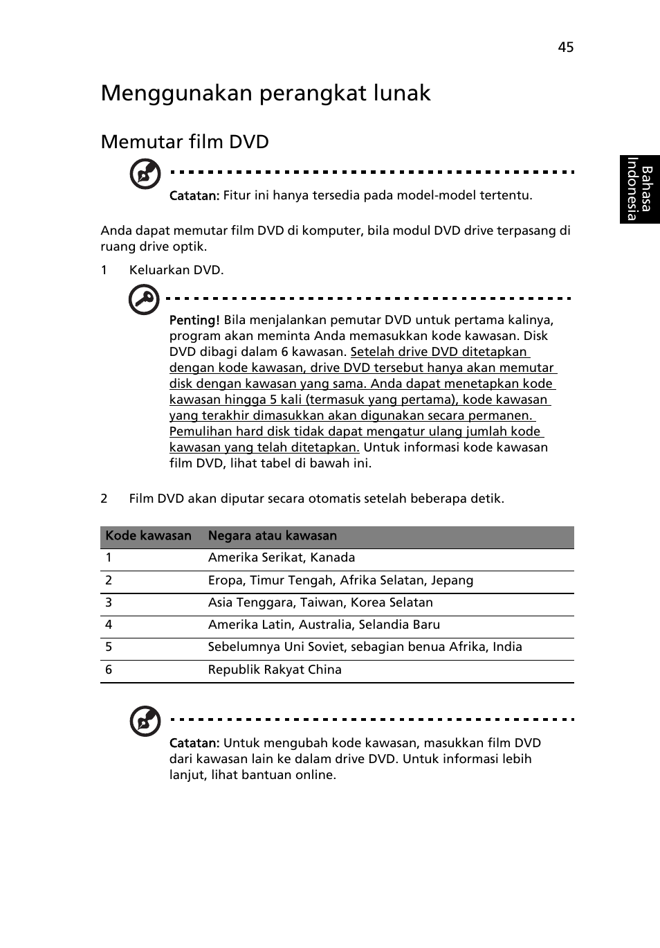 Menggunakan perangkat lunak, Memutar film dvd | Acer Aspire 4253 User Manual | Page 2257 / 2348