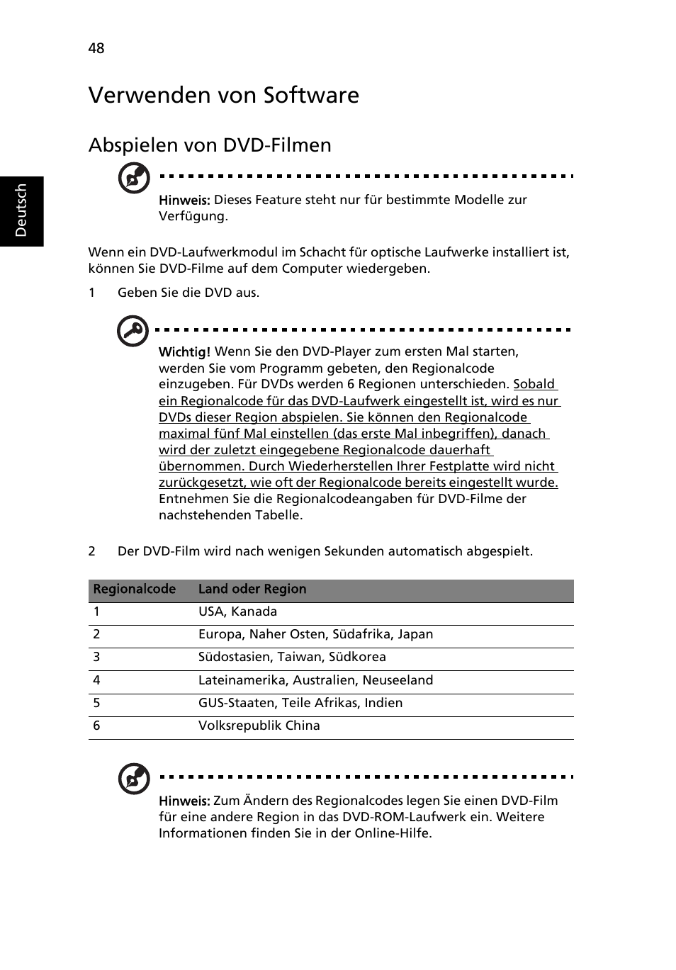 Verwenden von software, Abspielen von dvd-filmen | Acer Aspire 4253 User Manual | Page 226 / 2348