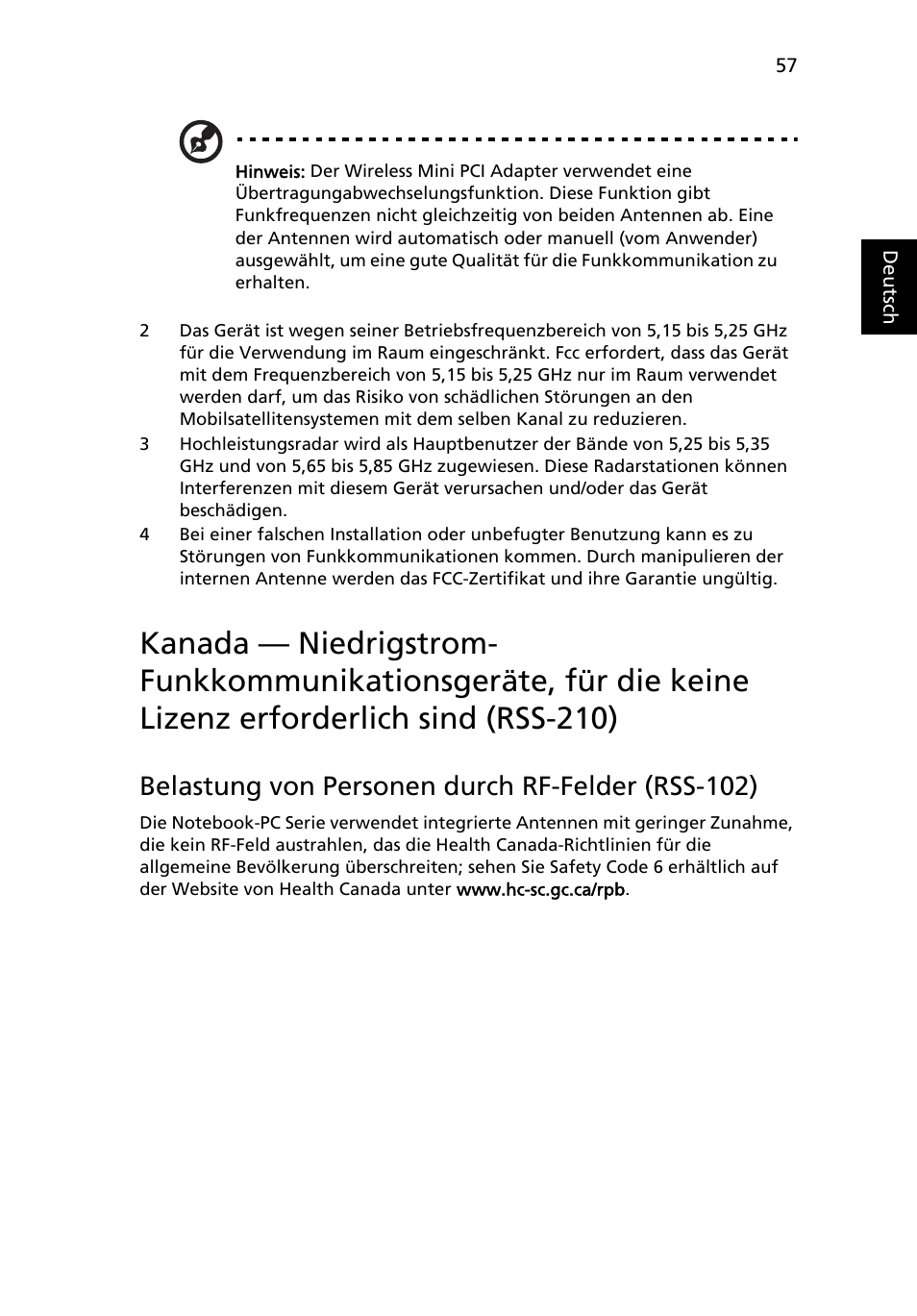 Belastung von personen durch rf-felder (rss-102) | Acer Aspire 4253 User Manual | Page 235 / 2348