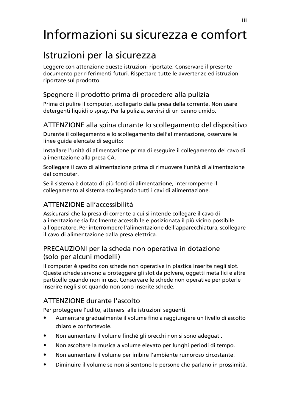 Informazioni su sicurezza e comfort, Istruzioni per la sicurezza | Acer Aspire 4253 User Manual | Page 239 / 2348