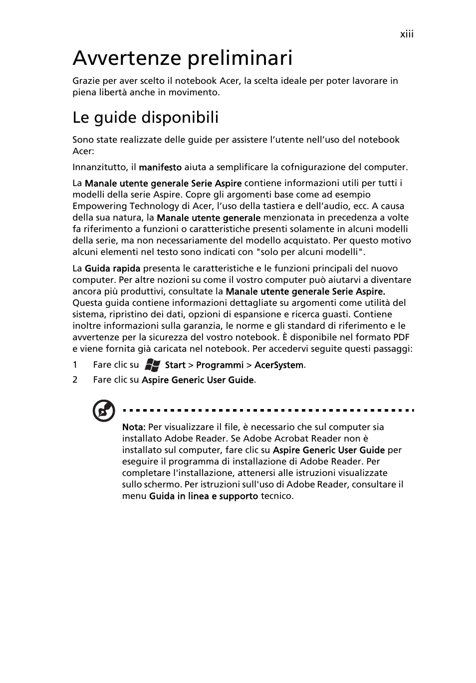 Avvertenze preliminari, Le guide disponibili | Acer Aspire 4253 User Manual | Page 249 / 2348