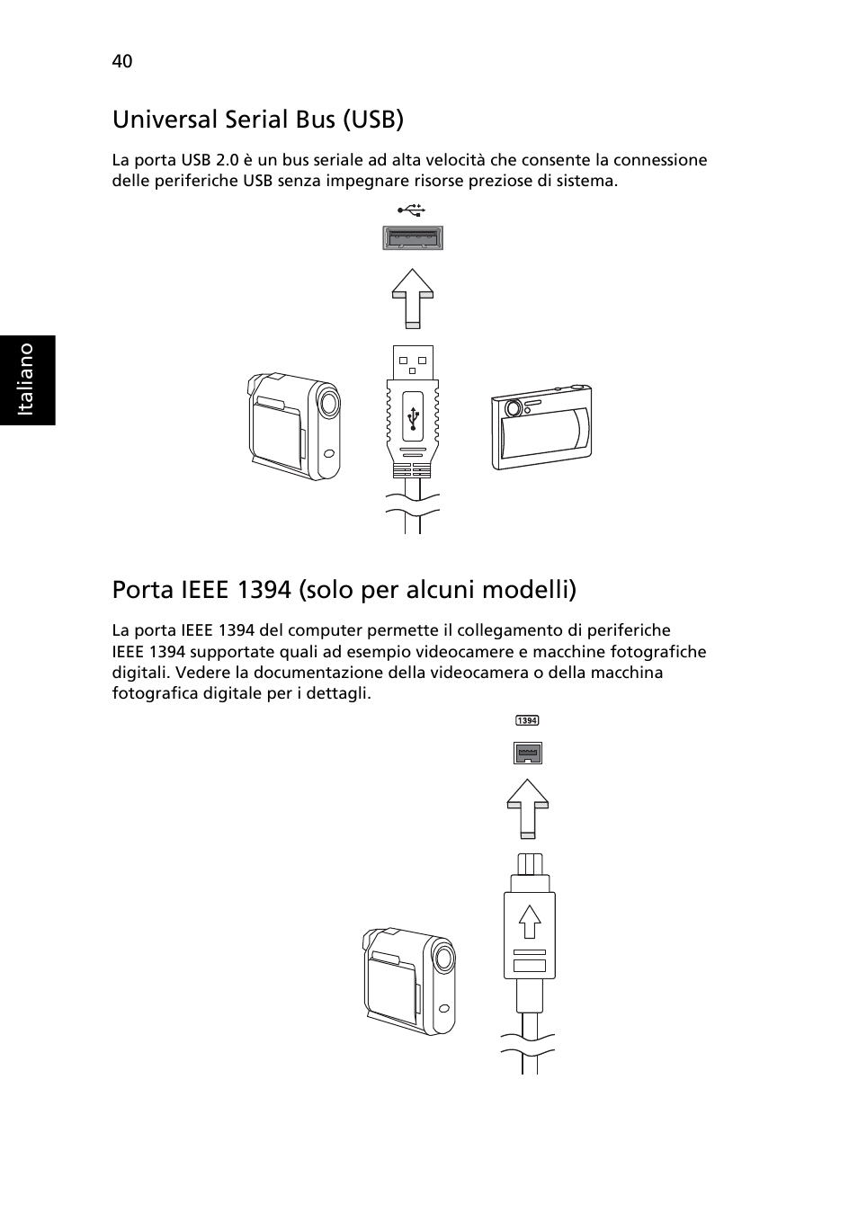 Universal serial bus (usb), Porta ieee 1394 (solo per alcuni modelli) | Acer Aspire 4253 User Manual | Page 296 / 2348