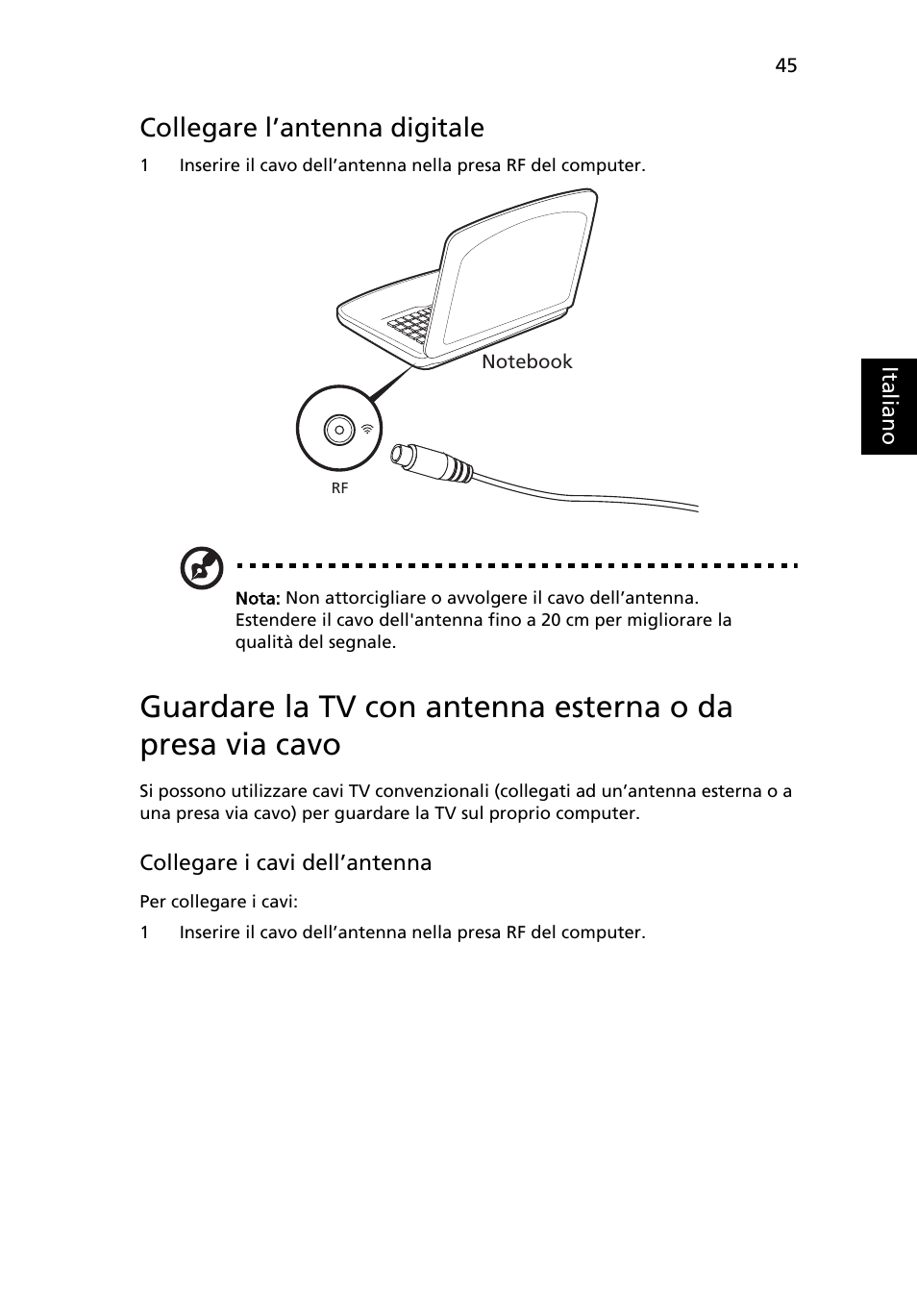 Collegare l’antenna digitale | Acer Aspire 4253 User Manual | Page 301 / 2348