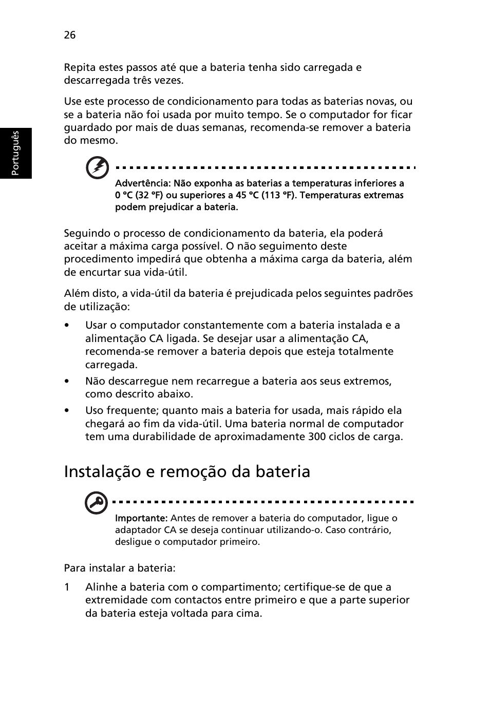 Instalação e remoção da bateria | Acer Aspire 4253 User Manual | Page 436 / 2348