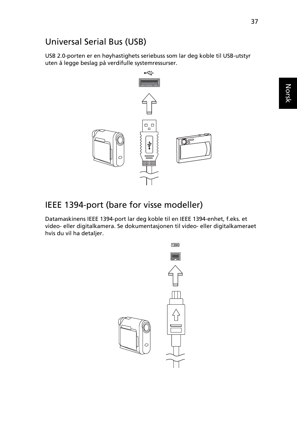 Universal serial bus (usb), Ieee 1394-port (bare for visse modeller) | Acer Aspire 4253 User Manual | Page 599 / 2348
