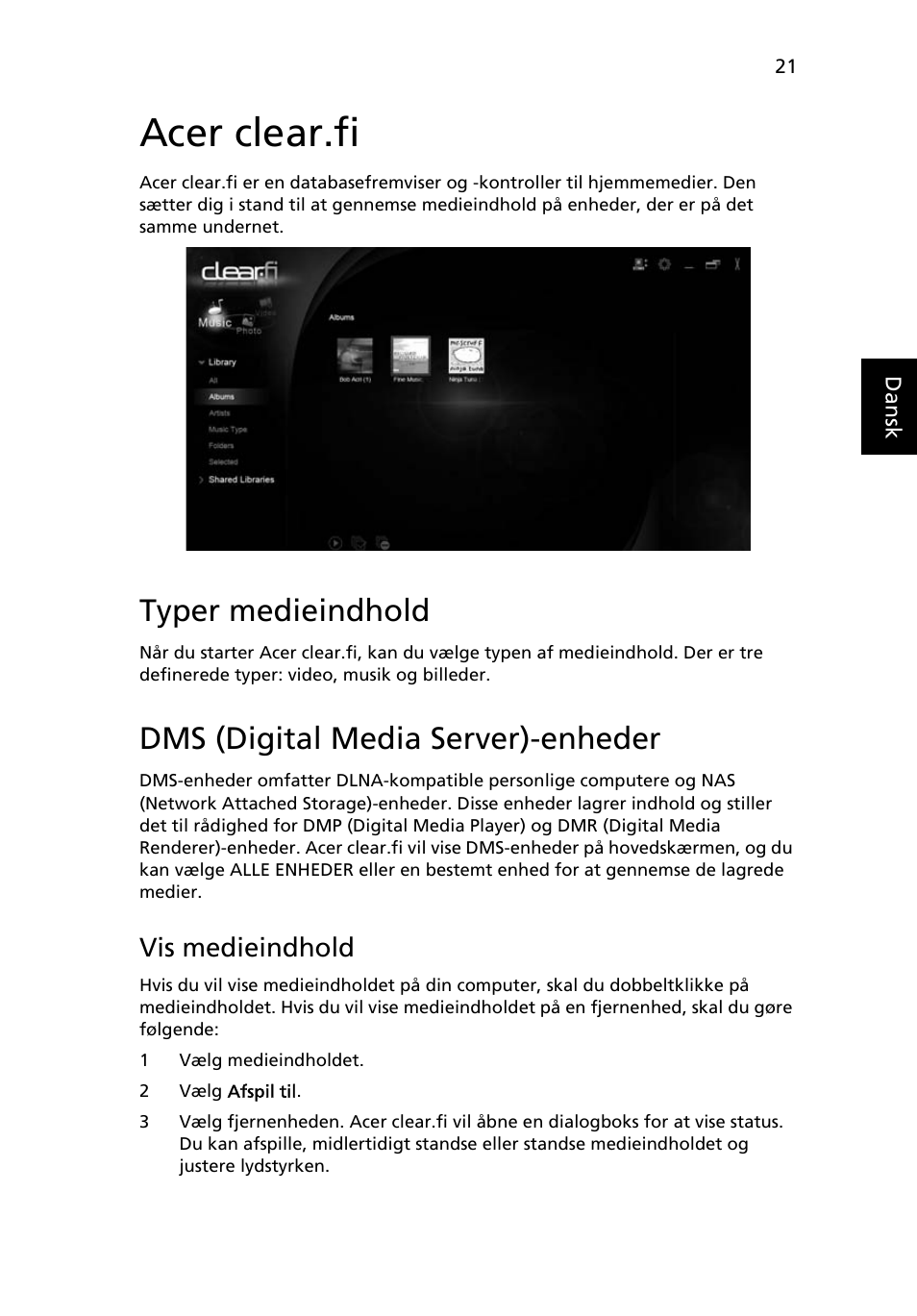Acer clear.fi, Typer medieindhold, Dms (digital media server)-enheder | Vis medieindhold | Acer Aspire 4253 User Manual | Page 655 / 2348