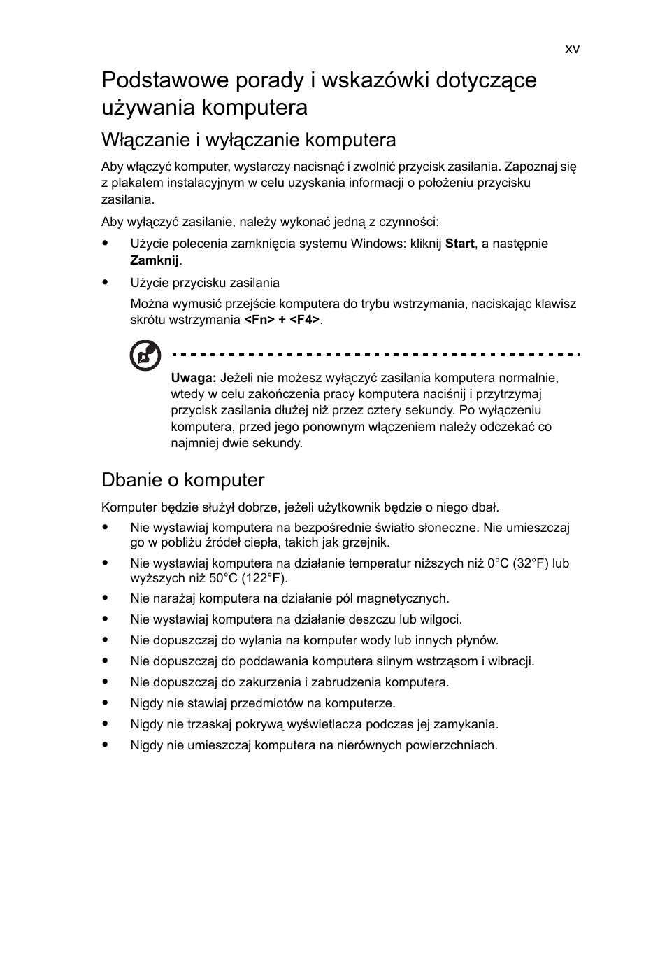Włączanie i wyłączanie komputera, Dbanie o komputer | Acer Aspire 4253 User Manual | Page 931 / 2348