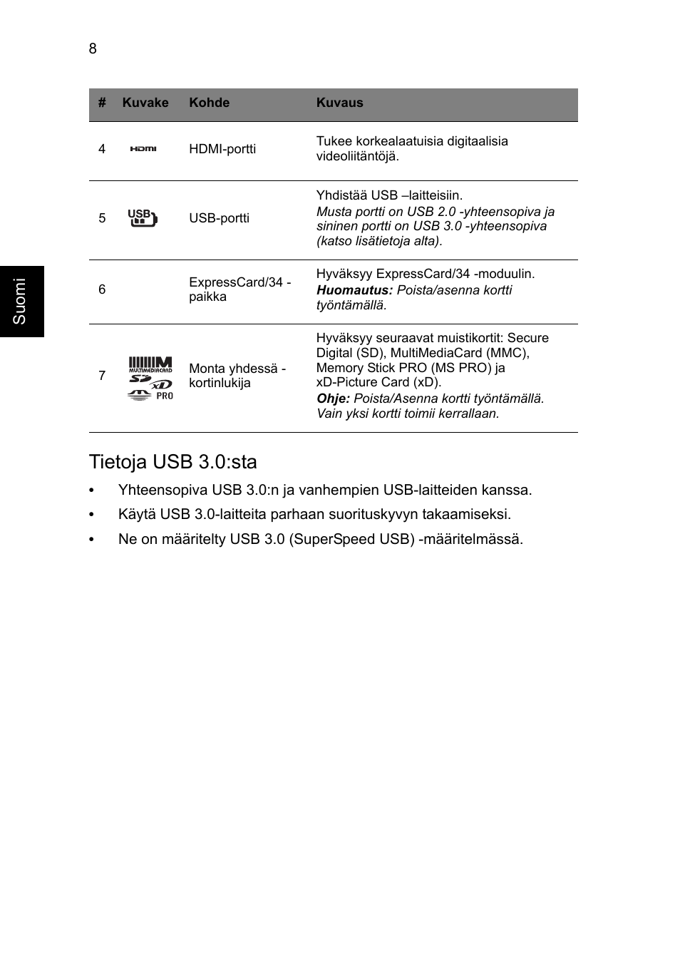 Tietoja usb 3.0:sta | Acer TravelMate P453-MG User Manual | Page 114 / 312