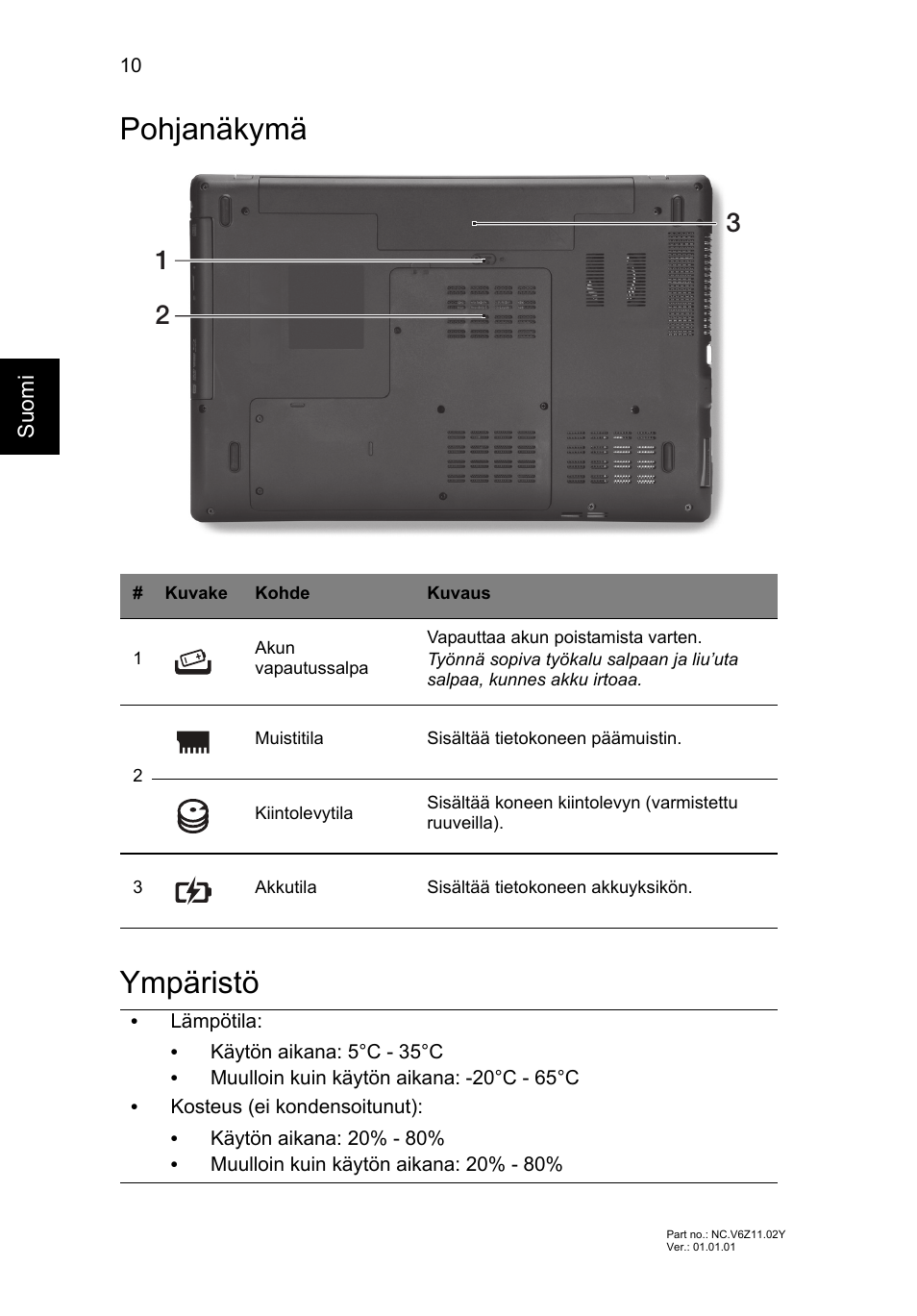 Pohjanäkymä, Ympäristö, Pohjanäkymä ympäristö | Acer TravelMate P453-MG User Manual | Page 116 / 312